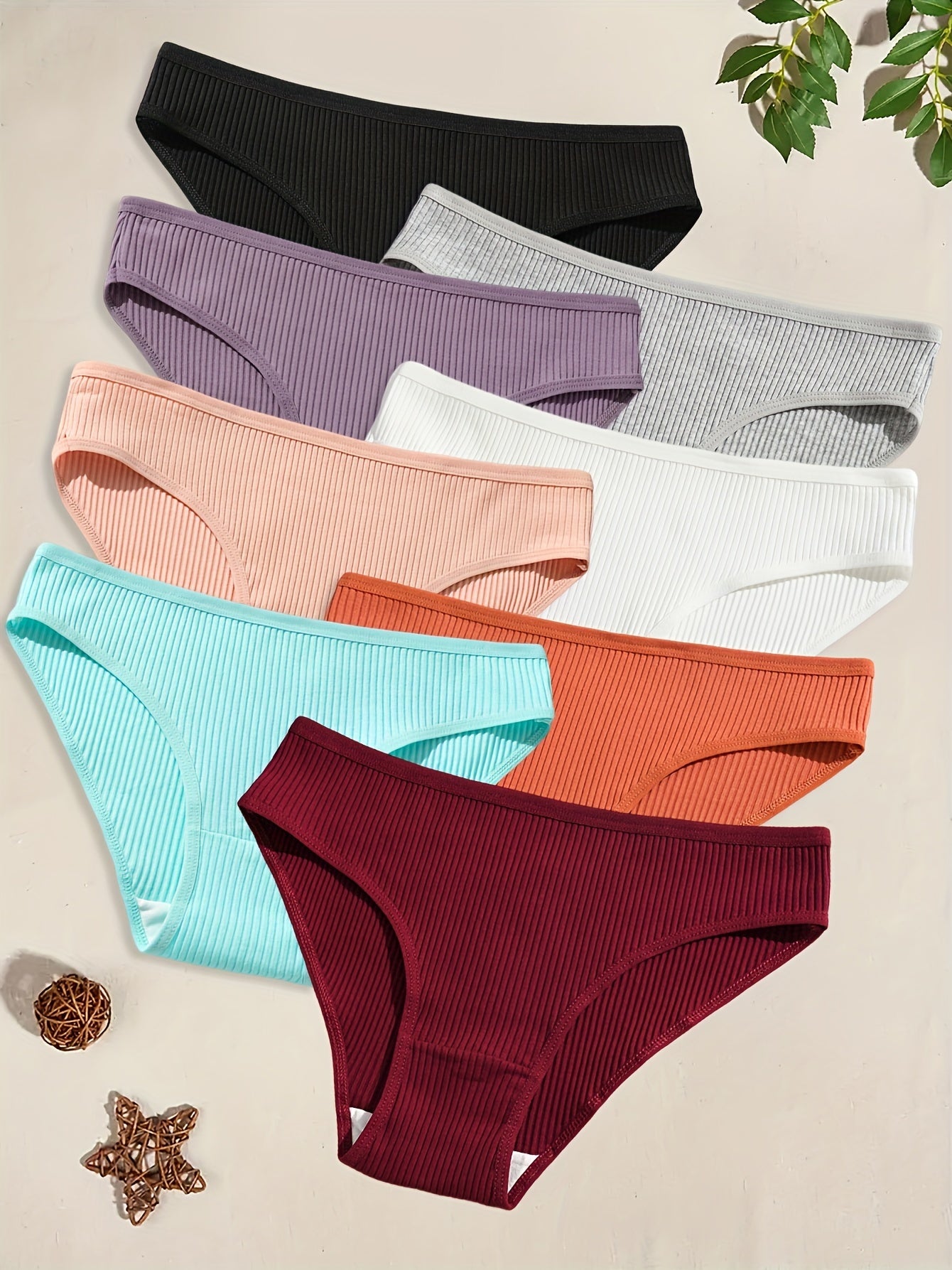 8pcs Ribbed Briefs Stretchy Intimates Panties Women's Lingerie