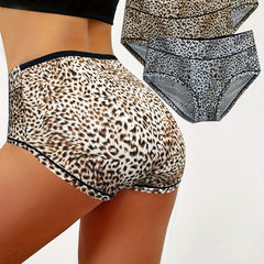3pcs Leopard Print Briefs Comfy & Stretchy Intimates Panties