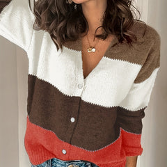 Colorblock Button Up Cardigan Long Sleeve