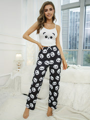 Panda Print Pajamas Set Cami Top & Pants PJ Set Women's Sleepwear