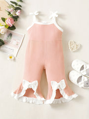 Infant Girls Bow Ruffle Knitted Ribbed Jumpsuit