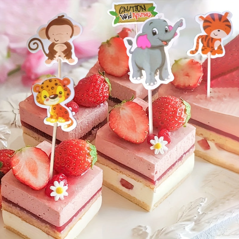 24pcs Wild Animal Cupcake Toppers for Party Decorations