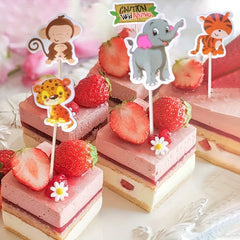 24pcs Wild Animal Cupcake Toppers for Party Decorations
