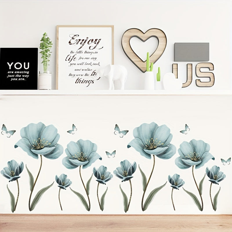 2pcs Flower Wall Stickers Butterflies Wall Decals Romantic Art Decor