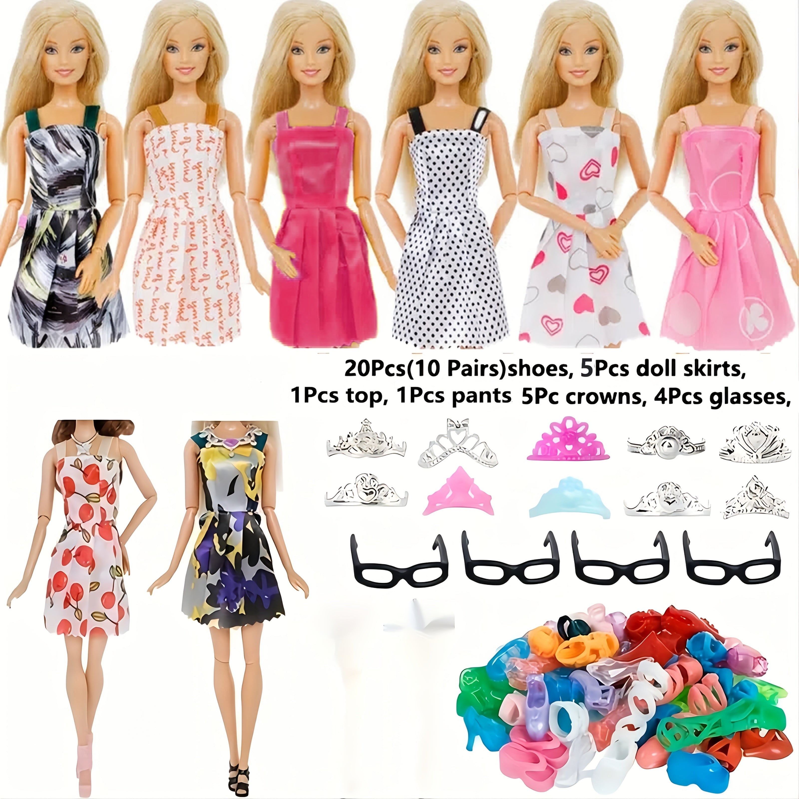36pcs Doll Clothes and Jewelry Set for 29 Dolls Complete Outfits