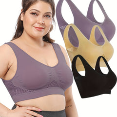 3 Pack Plus Size Sports Bra Set Women's Plus Bounce Control Wireless Bralette