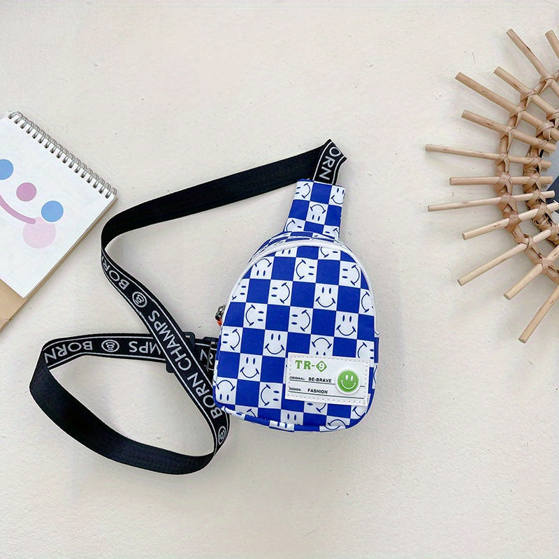 Boys Checkerboard Chest Bag Coin Purse Crossbody Strap
