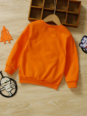 Kid's Pumpkin Print Fleece Pullover Crew Neck Sweatshirt