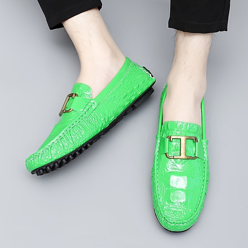 Green Metal Buckled Loafers Anti slip Flat Casual Shoes