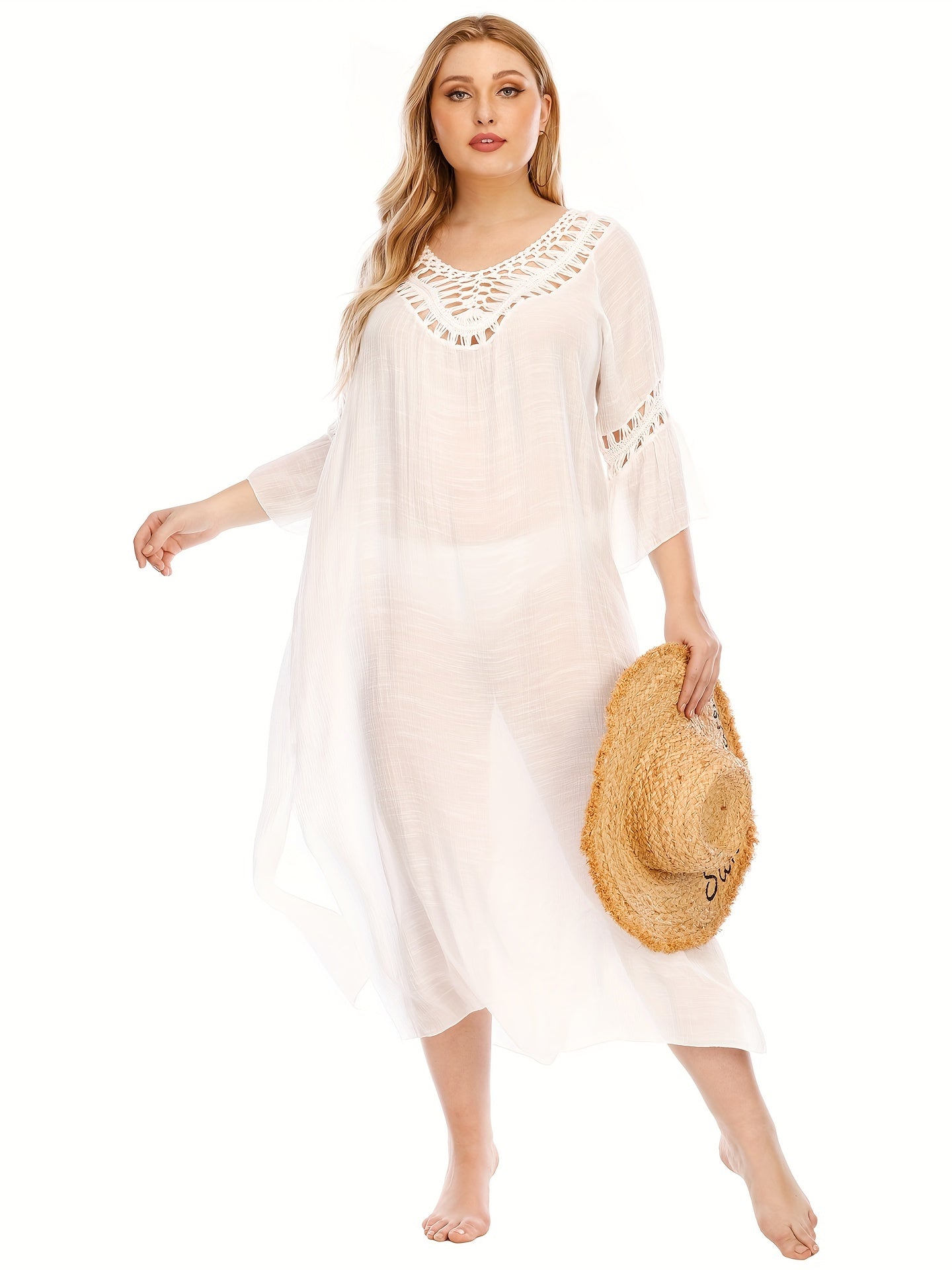Cut Out Crochet Half Sleeve Cover Up Dress