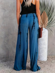 Tie Dye Wide Leg Pants Casual Shirred Waist Pants