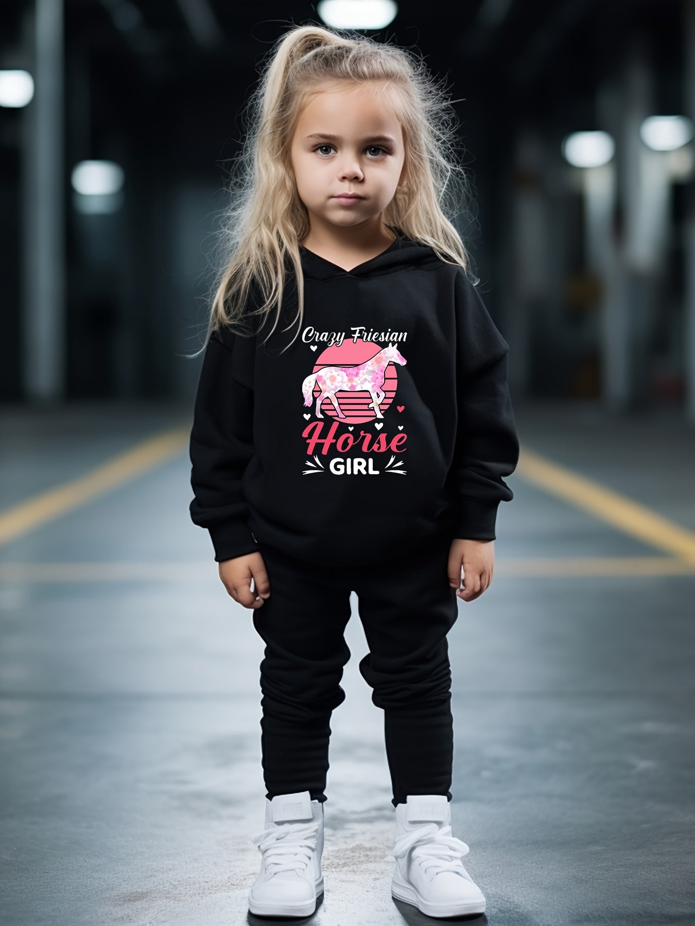 OERYUI Girls Tie Dye Horse Print Hooded Pullover Pants Set