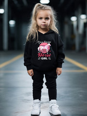 OERYUI Girls Tie Dye Horse Print Hooded Pullover Pants Set