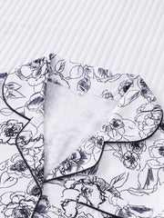Heart Print Pajama Set Long Sleeve Buttons Top & Elastic Waistband Pants Women's