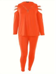 Colorblock Rhinestone Zipper Top & Leggings Set