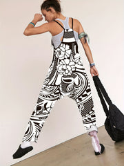 Striped Dual Pockets Overall Baggy Jumpsuit for Women