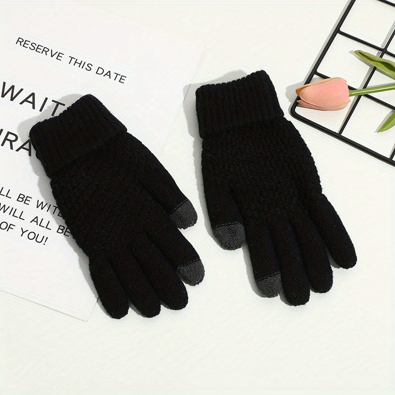 Warm Winter Outdoor Cycling Gloves Brushed Thickened Jacquard Gloves