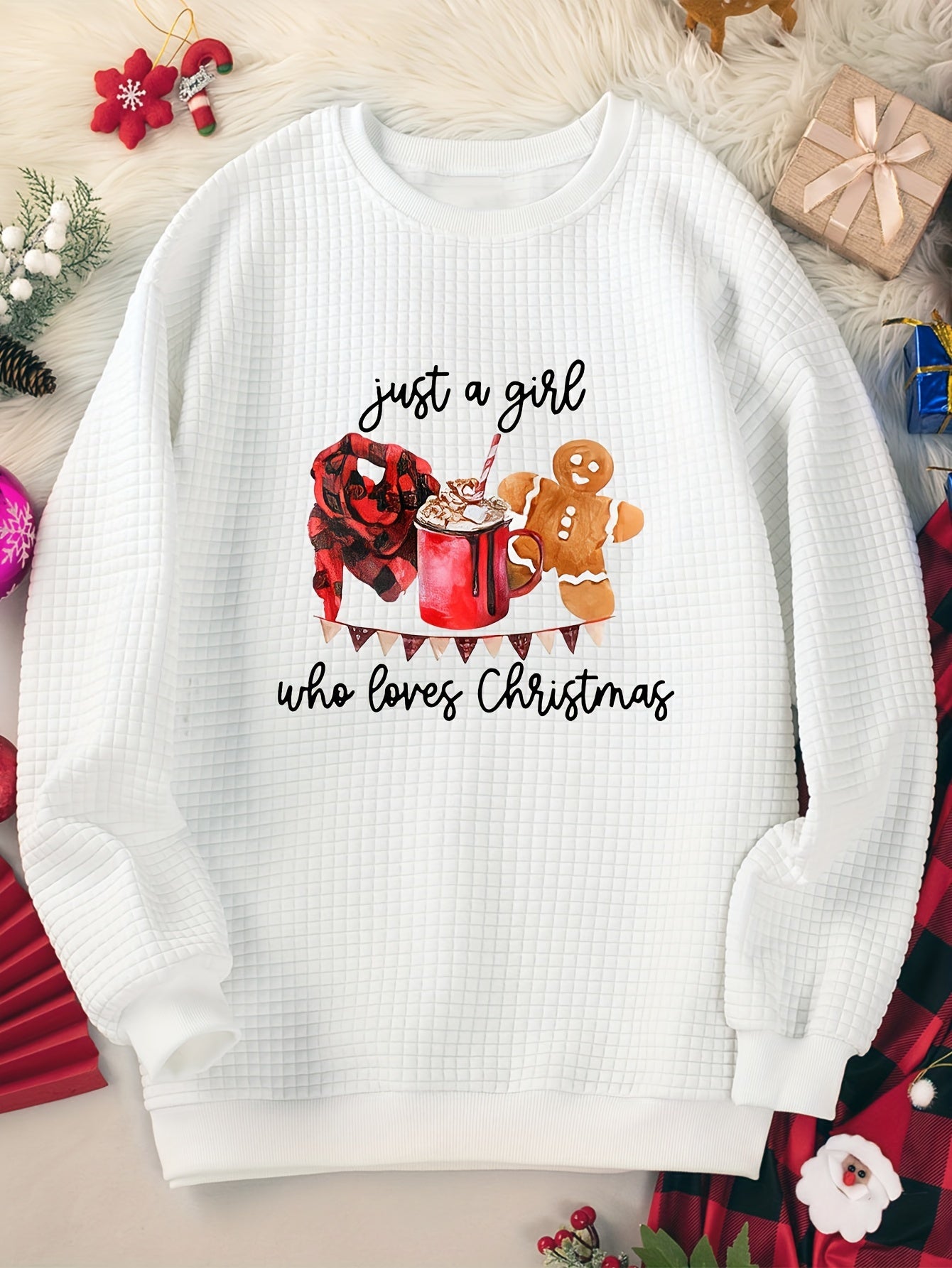 Christmas Lounge Top Ginger Bread & Drinks Print Long Sleeve