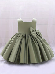Girls Cute Bow Pleated Gown Dress Sleeveless Baby First Birthday Baptism Dress