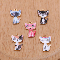 10Pcs Enamel Cat Charms for Jewelry Making DIY Necklace Earrings