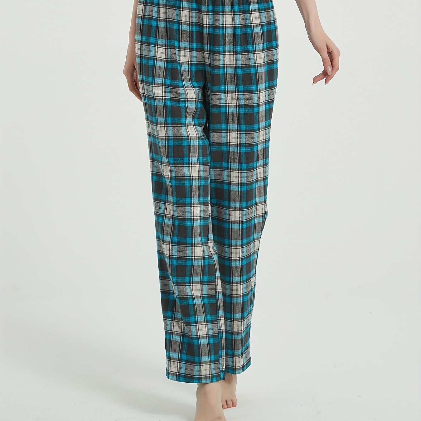 Plaid Sleep Bottoms Elastic Waistband Women's Sleepwear