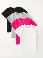 4pcs Boy's Mixed Sports T-Shirt Slightly Stretch Breathable Tee for Summer