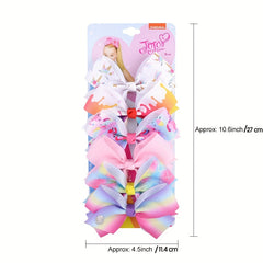 6pcs Unicorn Rainbow Ribbon Bow Hair Clips Set Princess Hair Accessories