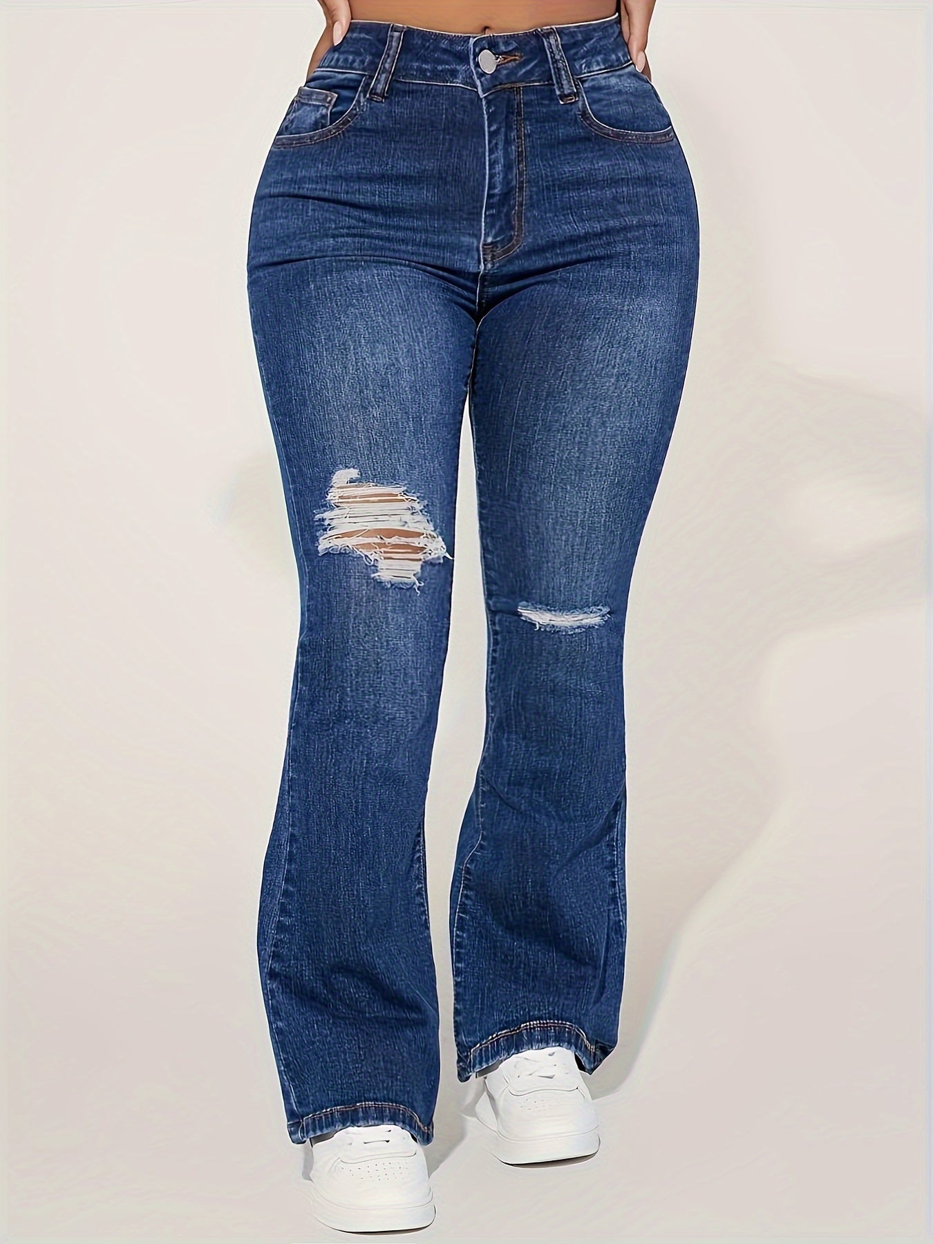 Women's Plus Washed Ripped Flared Leg Jeans
