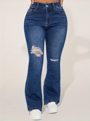 Women's Plus Washed Ripped Flared Leg Jeans