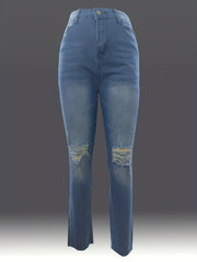 Water Ripple Embossed Ripped Jeans
