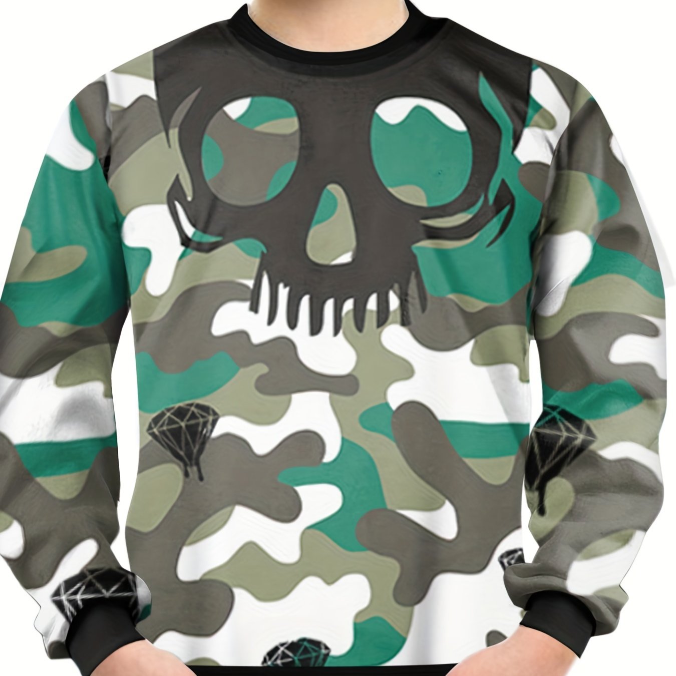 Kids Skull Pullover Top Round Neck Sweatshirt