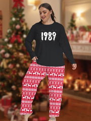 Casual Pajama Set Women's Plus Letter & Number Print Tee