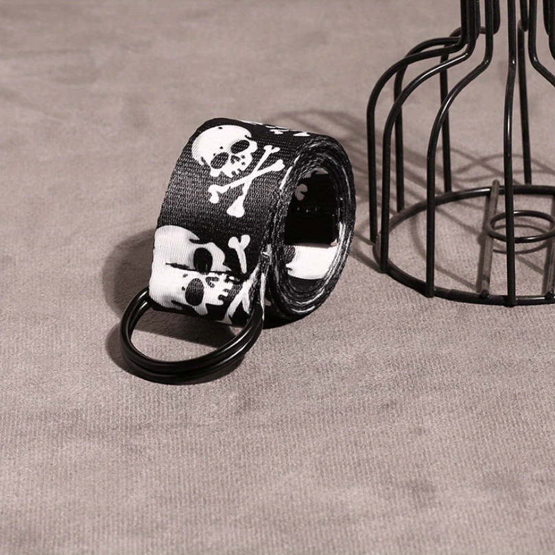 Skull Head Double Loop Buckle Canvas Belt for Men