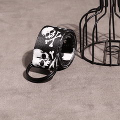 Skull Head Double Loop Buckle Canvas Belt for Men