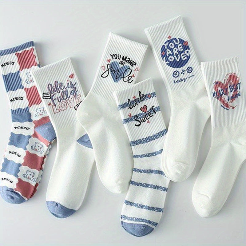4 5 6 Pairs Letter Print Socks Mid Tube Socks Women's Stockings