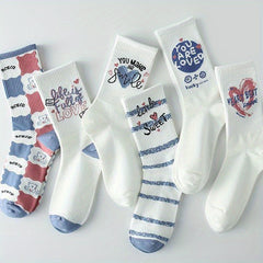 4 5 6 Pairs Letter Print Socks Mid Tube Socks Women's Stockings