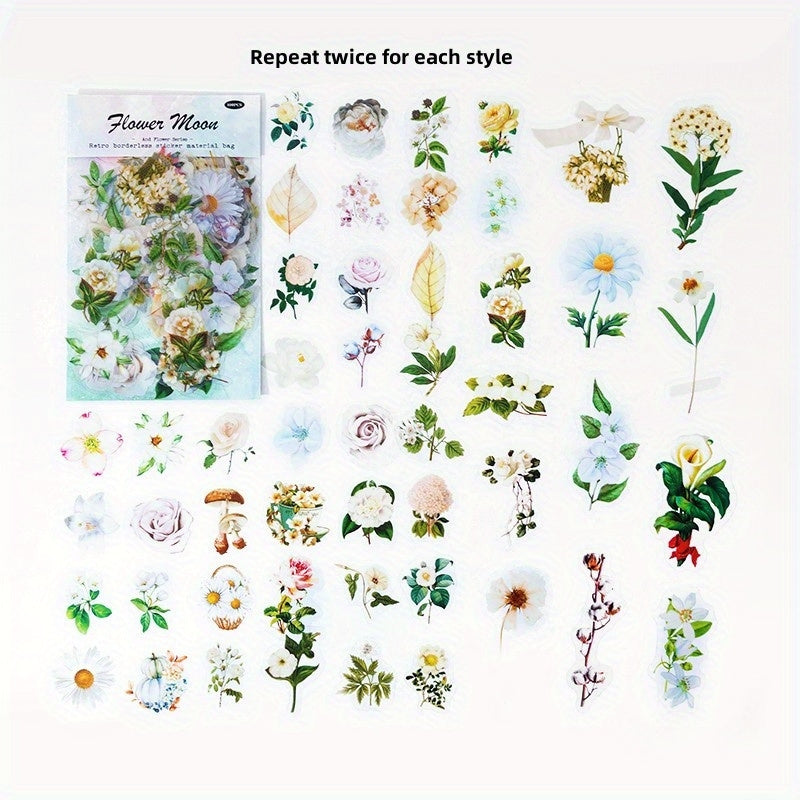 100pcs Four Seasons Flower Collection Stickers Retro Plant Flower Stickers