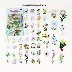 100pcs Four Seasons Flower Collection Stickers Retro Plant Flower Stickers