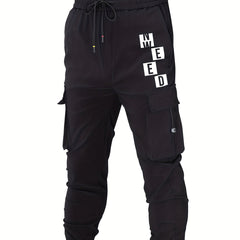 Letter Pattern Cargo Pants Men's Flap Pocket Trousers
