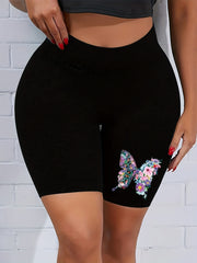 Star & Letter Print High Rise Biker Shorts