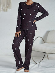 Heart Print Pajama Set Long Sleeve Top & Pants
