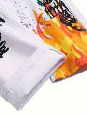 Men's Casual Graffiti Print Skinny Jeans Medium Stretch