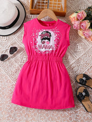 Toddler Girls Sleeveless Leopard Bow Figure Graphic Casual Dress Kids Summer Clo