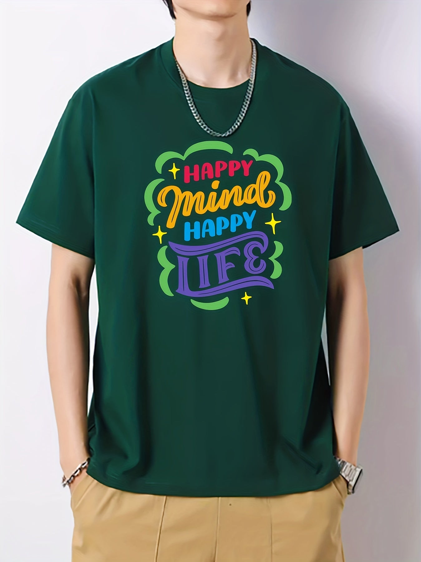 Men's Cotton Graphic Crew Neck Active T-shirt for Summer