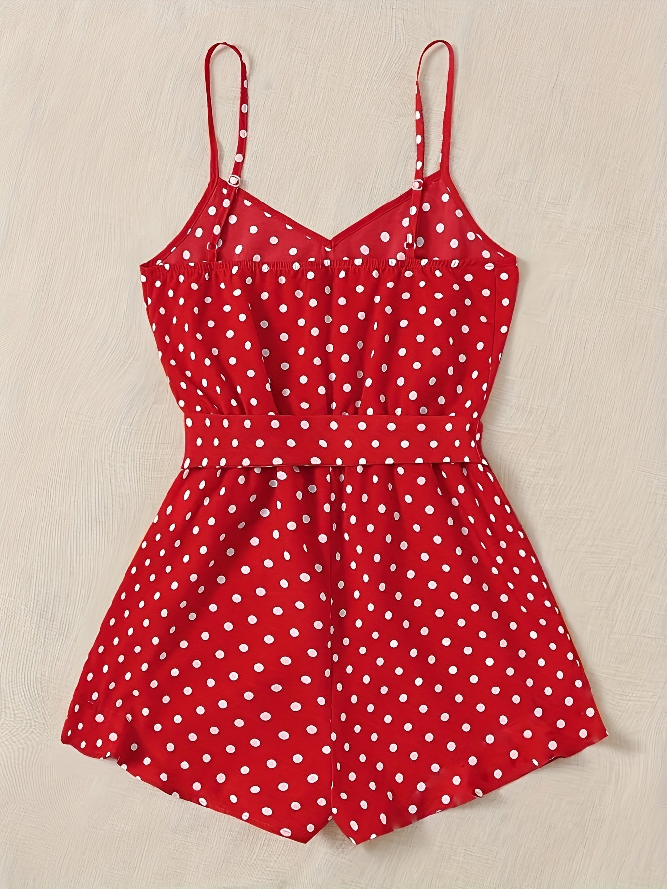 Polka Dot Print Romper Jumpsuit V Neck Tie Waist