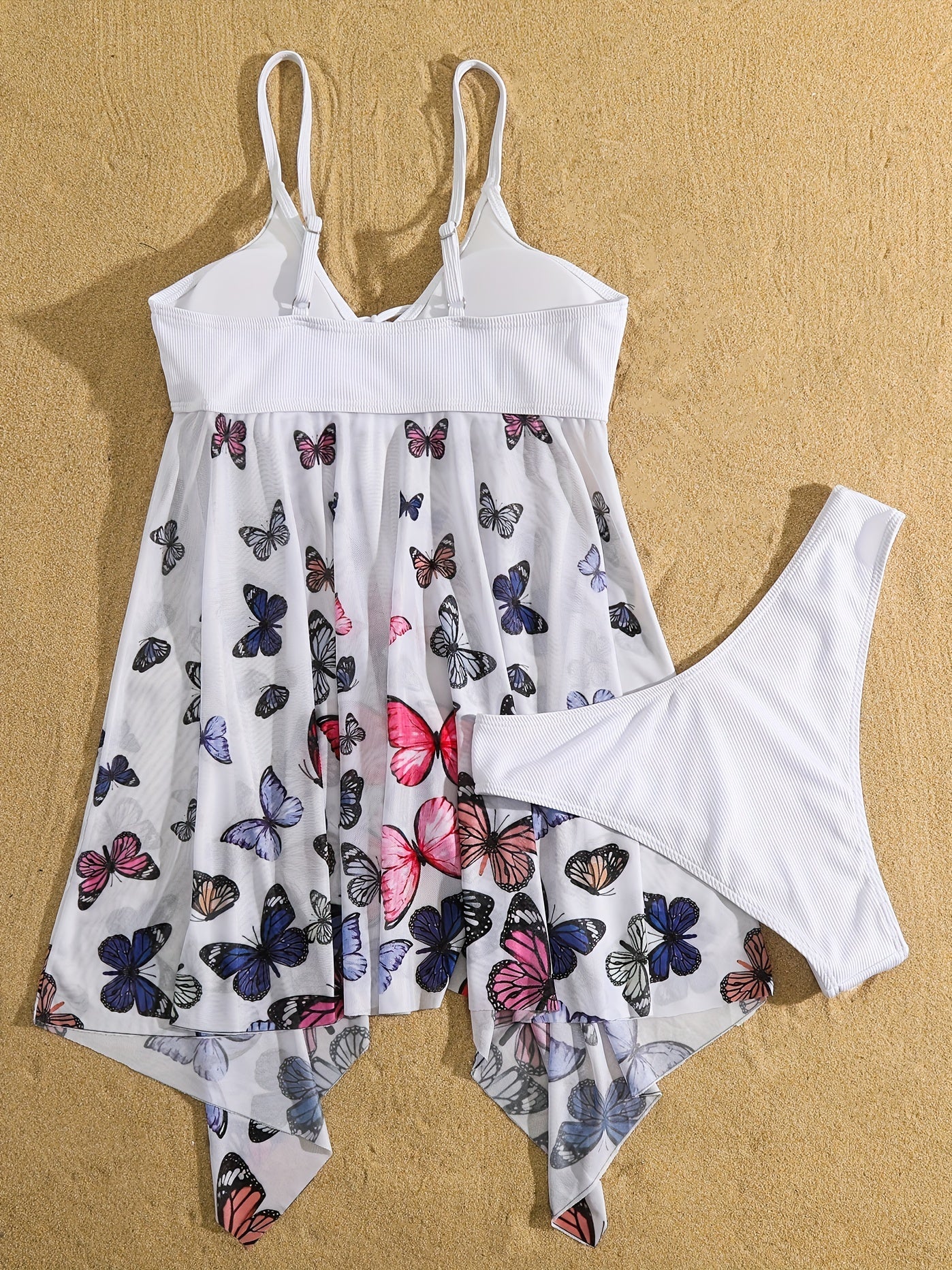 Girl's Butterfly Graphic 2 Piece Swimsuit Strappy Bikini Set