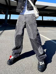 Men's Vintage Patchwork Baggy Denim Pants Streetwear Jeans