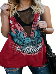 Sexy Tank Top Women Eagle Print Mesh Tank