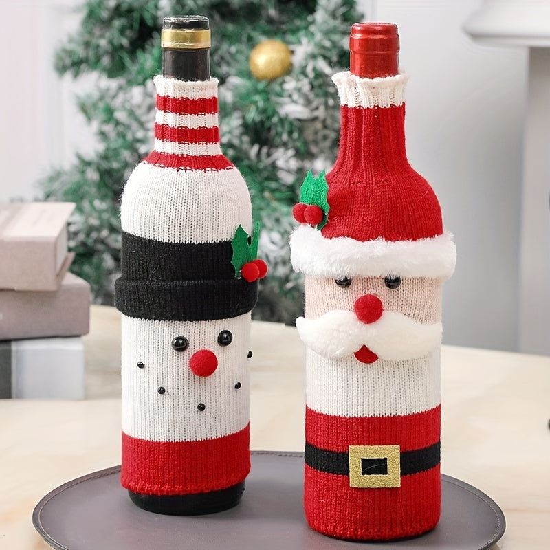 2pcs Santa Knitted Wine Bottle Cover Party Decor Holiday Supplies