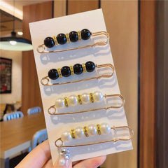 4pcs Faux Pearl Brooch Waist Pin Scarf Buckle Sweater Shawl Clips
